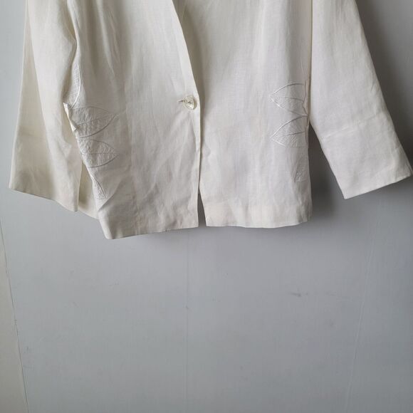 JSong collection womens size 16 100% linen blazer 3/4 sleeves flower embroidery - Picture 4 of 8